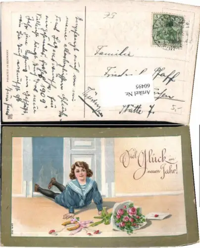 60495,Tolle Präge AK Neujahr Kind fällt hin Jux Scherz