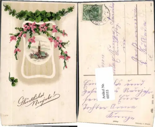 60553,HWB 2671 Präge AK Kleeblatt Blumen Kirche 19
