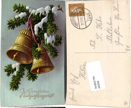 60584,Tolle Präge Neujahr Glocken Tannenzweig