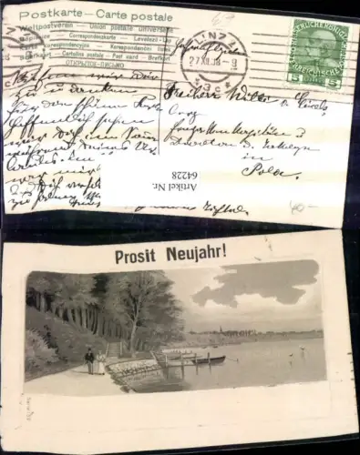 64228,Künstler Ak Neujahr Uferpromenade Ruderboot Boot Personen