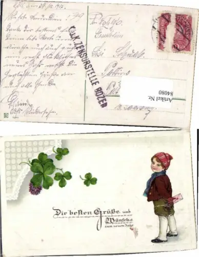 84080,Präge AK Neujahr Kind Klee Kleeblatt Brief