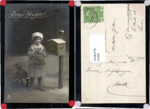 91808,Neujahr Mädchen Briefkasten Geld Münzen Rodel Geldsack