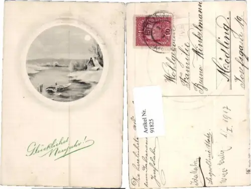 91825,Tolle Präge Neujahr Boot Fluss Haus Sonne