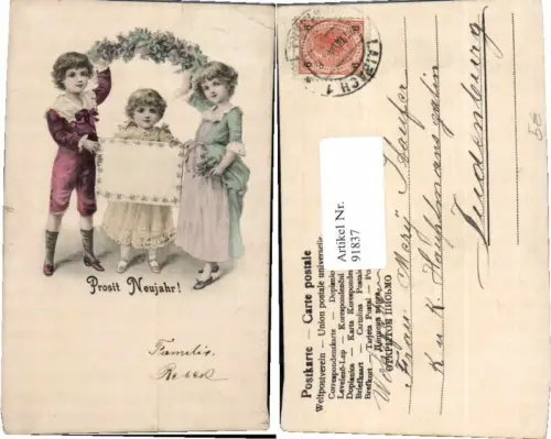 91837,Tolle AK Neujahr Kinder Blumen Brief