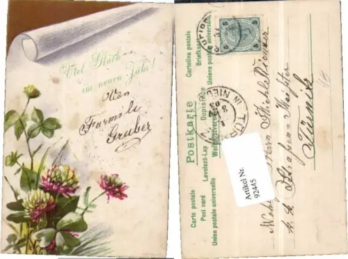 92445,Tolle AK Neujahr Blumen Urkunde