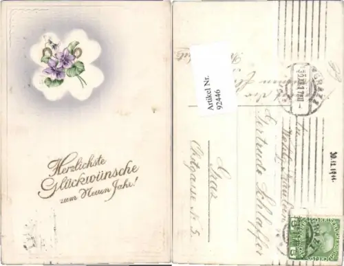 92446,Tolle Präge AK Neujahr Kleeblatt Blumen