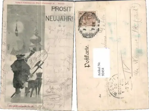 92454,Neujahr Hund Mann Kirche genre Postkarte 59