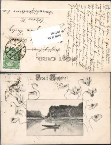 101061,Neujahr Boot am See verziert 1910