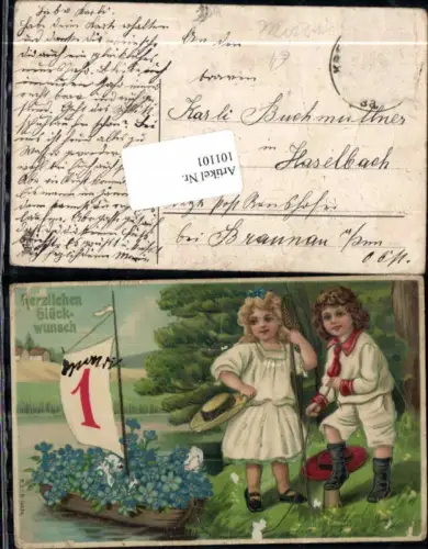 101101,Präge Neujahr Boot Kinder m. Blumen