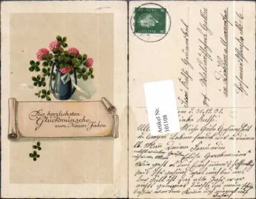 101108,Neujahr Klee Kleeblatt Blumen Vase