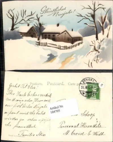 104705,Neujahr Litho Schnee Haus Bäume