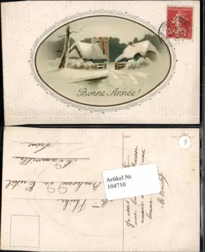 104710,Präge AK Neujahr Haus im Schnee Tolle Karte