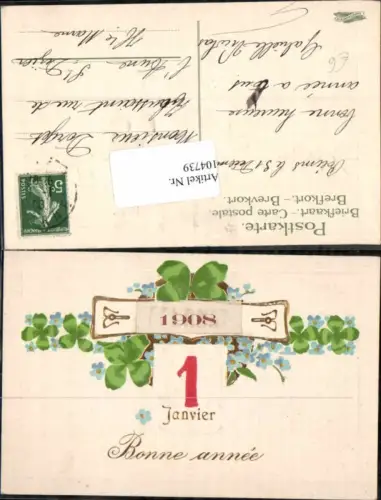 104739,Präge AK Neujahr Klee Kleeblatt 1 Januar Tolle Karte