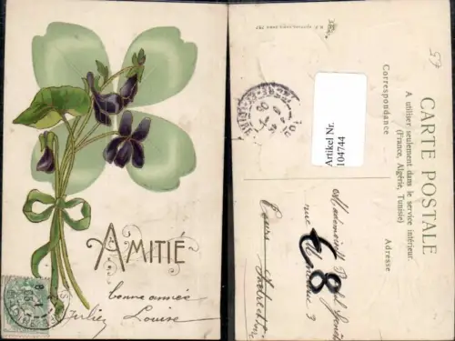 104744,Präge AK Kleeblatt Klee Blumen Neujahr