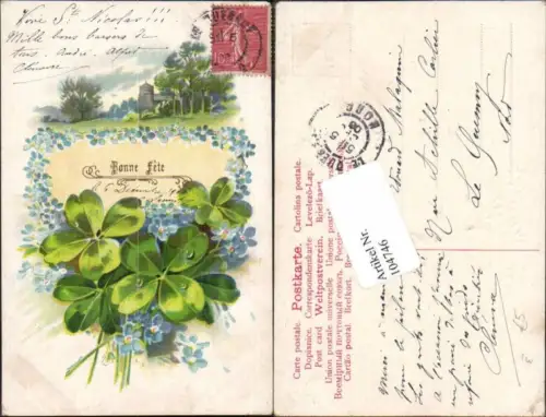 104746,Präge AK Neujahr Klee Kleeblatt Blumen
