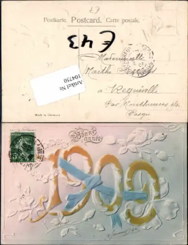 104750,Präge AK Neujahr Jahreszahl 1909 TOP Karte