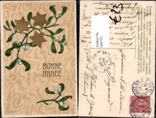104753,Präge AK Neujahr Blumen Sterne