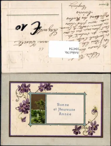 104754,Präge AK Neujahr Blumen Veilchen Baum Verziert