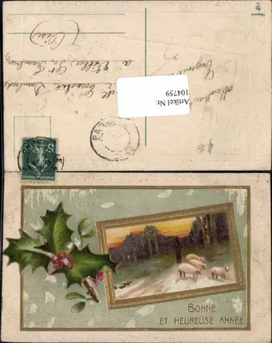 104759,Präge AK Neujahr Schafe Hirte Wald