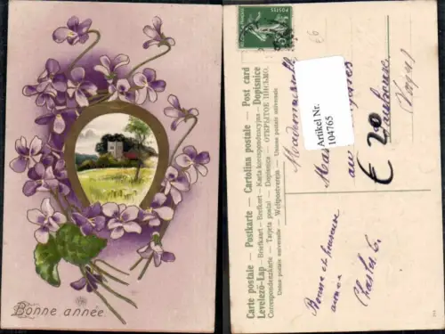 104765,Präge AK Hufeisen Blumen Landschaft Neujahr