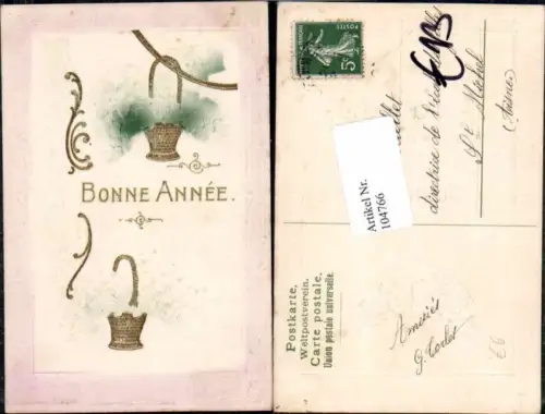 104766,Präge AK Art Nouveau Neujahr Korb