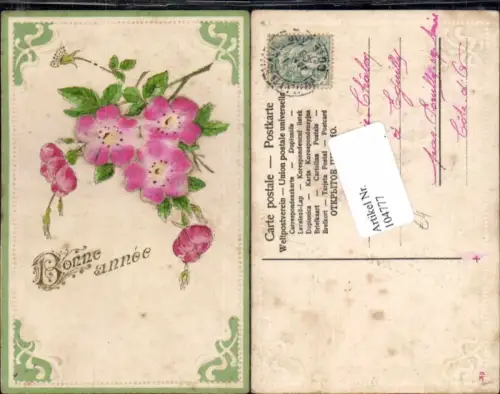 104777,Präge AK Applikation Seiden AK Bonne Annee