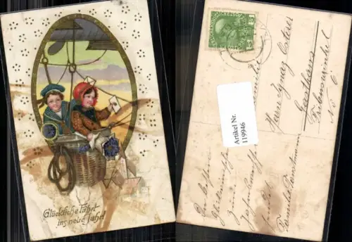 119946,Litho Kinder sitzen im Ballon Neujahr Briefe