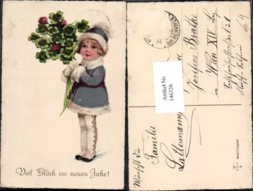 146326,Neujahr Kind Mädchen Klee Mantel