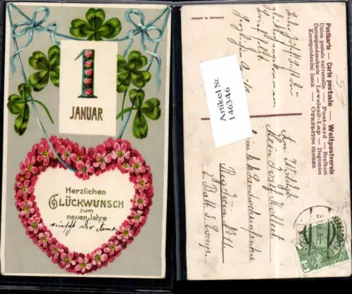146346,Neujahr Tolle Karte Herz Klee Kleeblatt Januar