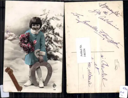 146354,Neujahr Mädchen Hufeisen Mantel Blumen