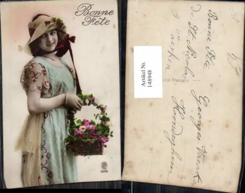 148948,Neujahr Schöne Frau Blumen Hut Korb