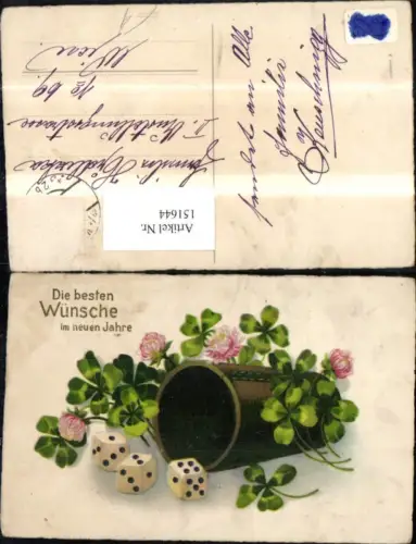 151644,Neujahr Würfelbecher Würfel Becher Klee Kleeblatt Glitzerschrift