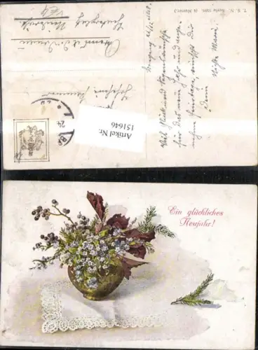 151646,Neujahr Blumenvase Blumen Tischdecke Tannenzweig Vase pub Theo Stroefer 1559