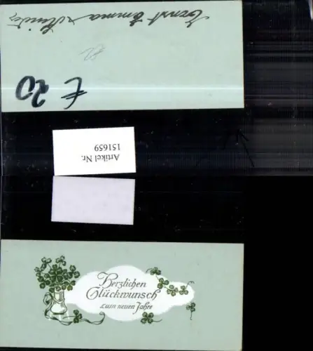 151659,Neujahr Präge Karte Vase m. Klee Kleeblatt