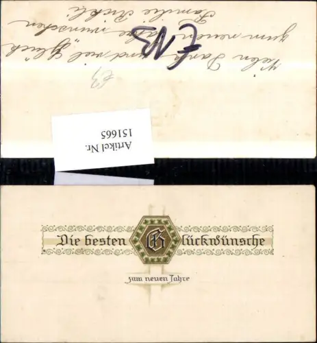 151665,Neujahr Präge Karte Schleife Zierleiste Kleeblatt Klee Goldverzierung