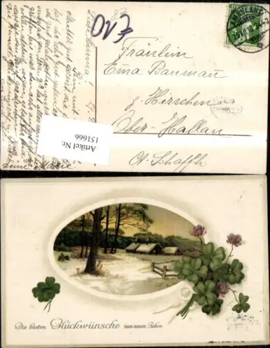 151666,Neujahr Präge Ak Passepartout Winterlandschaft i. Rahmen Kleeblatt Klee Schleife