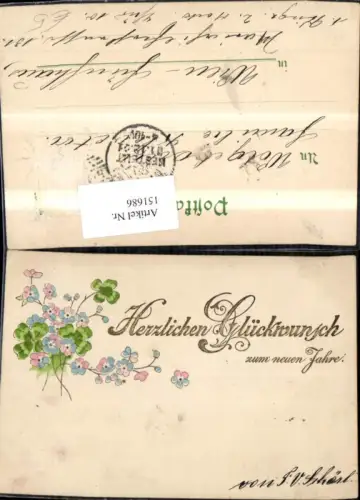 151686,Neujahr Präge Ak Blumen Klee Kleeblatt Goldschrift