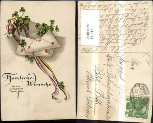 151712,Neujahr Briefe Kuverts Schleifen Hufeisen Klee Kleeblatt