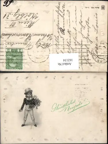 162134,Neujahr Junge Bub Blumen Hut Präge AK