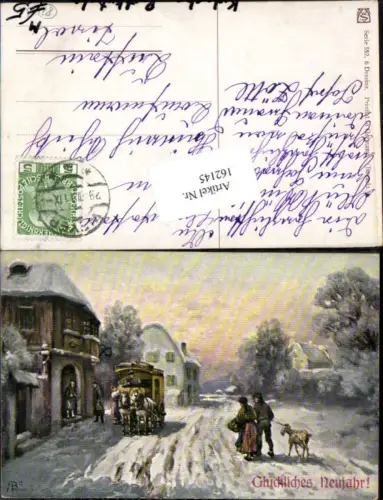 162145,Neujahr Kutsche Postkutsche Künstlerkarte