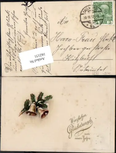 162151,Neujahr Glocke Glocken Zweig Präge AK