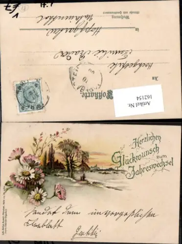 162154,Neujahr Litho Landschaft Blume pub Lith Artist München Serie 114