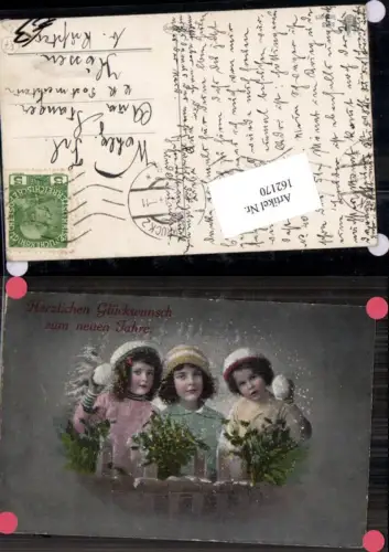 162170,Neujahr 3 Mädchen m. Schneeball Hauben