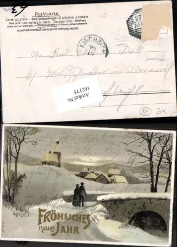 162175,Neujahr Litho Kirche Leute Weg verschneite Landschaft