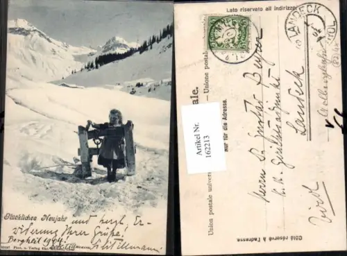 162213,Neujahr Mädchen im Schnee Schlitten