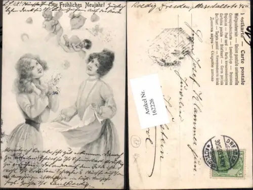 162226,Neujahr Junge Frauen Amor schwebt im Himmel Herzen