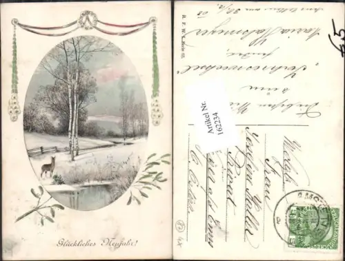 162234,Neujahr Reh Birken Bäume Winterlandschaft