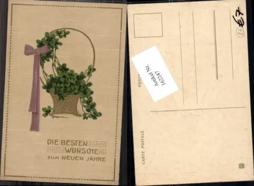 162247,Neujahr Präge AK Klee Kleeblatt Korb verziert