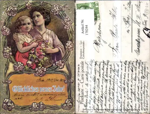 170244,Neujahr Frau Mädchen Blumenkorb Blumen Ranke