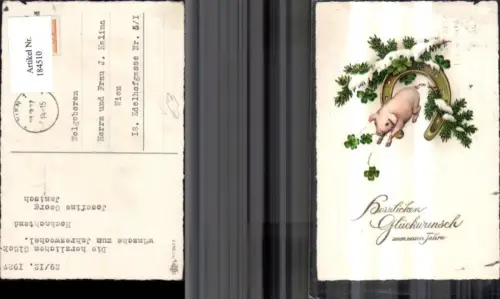 184510,Neujahr Schwein Hufeisen Kleeblätter Klee Tannenzweig pub Erika 5927